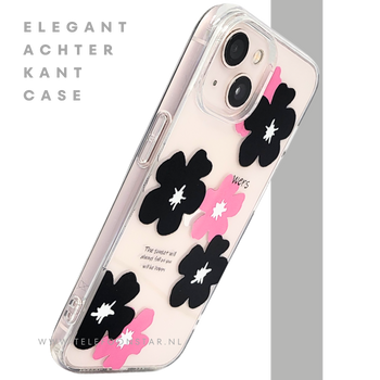 BloomPop Flex Case – iPhone 13 / 14 Hoesje met Zwarte & Roze Bloemen | Telefoonstar.nl