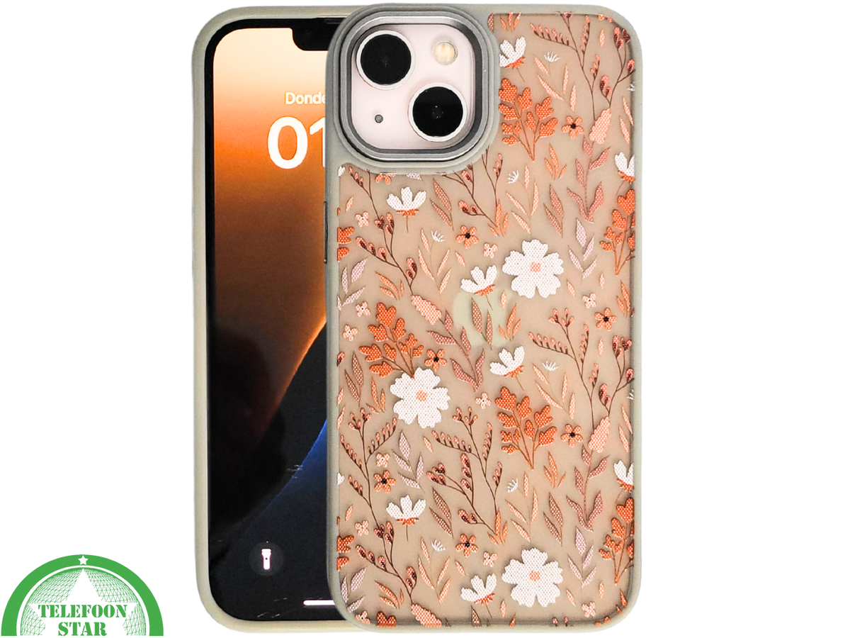 Floral Softcase iPhone 13 / 14 – Bloemen Hoesje met Groene Rand | Telefoonstar
