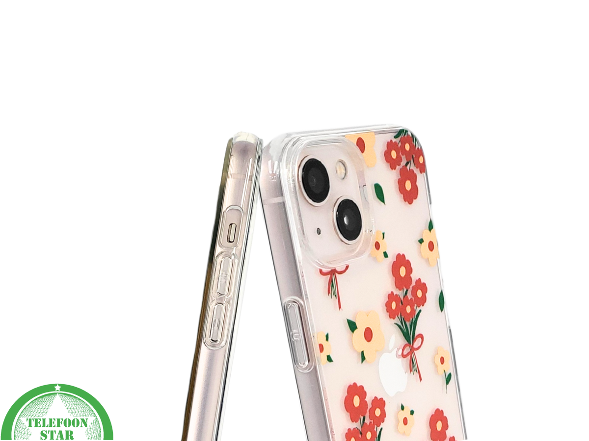 iPhone 13 / 14 Hoesje – Transparant Bloemenprint met Rode Boeketten | Telefoonstar