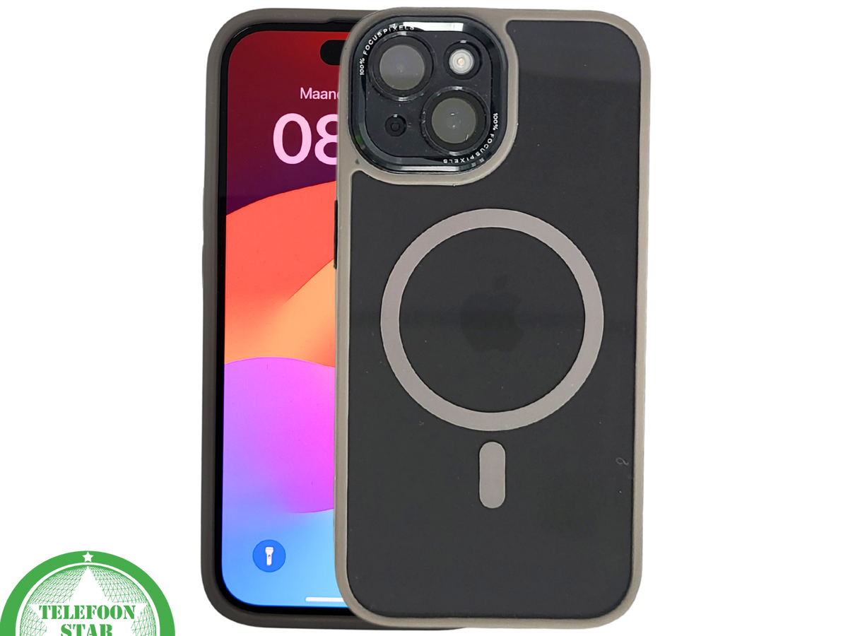 iPhone 15 Hoesje – Transparant met Beige Rand & MagSafe | Elegant, Neutraal & Praktisch
