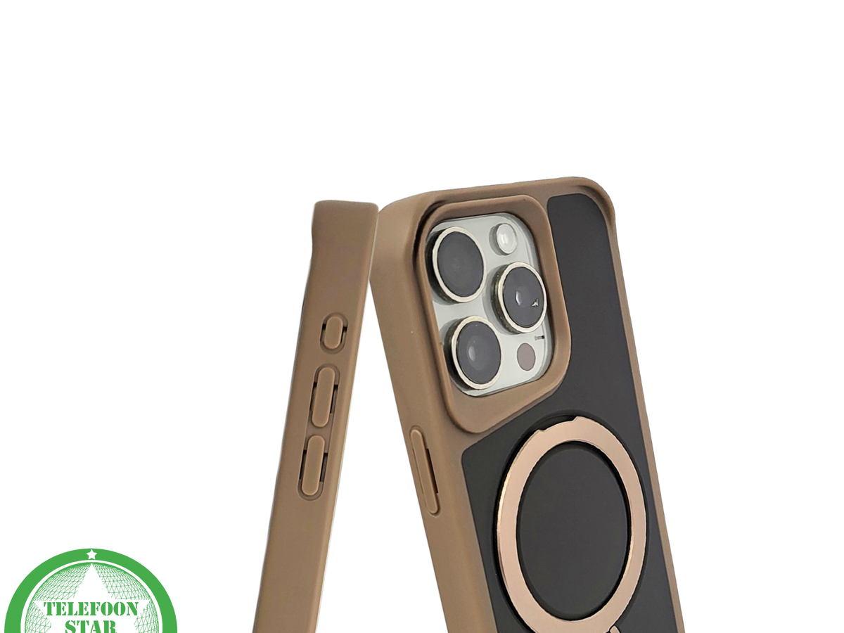 iPhone 15 Pro Hoesje met Ringhouder – Luxe Bescherming in Bruin-Zwart Design