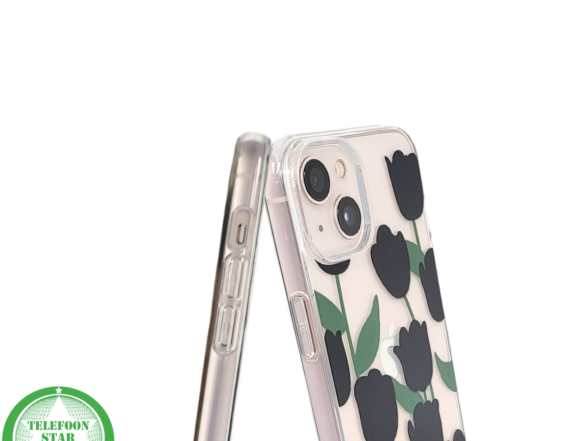 iPhone 13 / 14 Hoesje – Transparante Case met Zwarte Tulpen | Telefoonstar