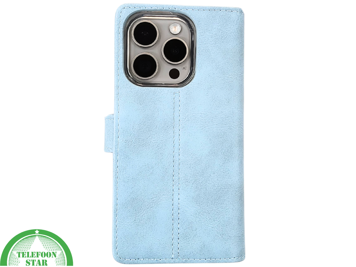 Lichtblauw Bookcase Hoesje iPhone 15 Pro Max– Fris & Functioneel | Telefoonstar.nl