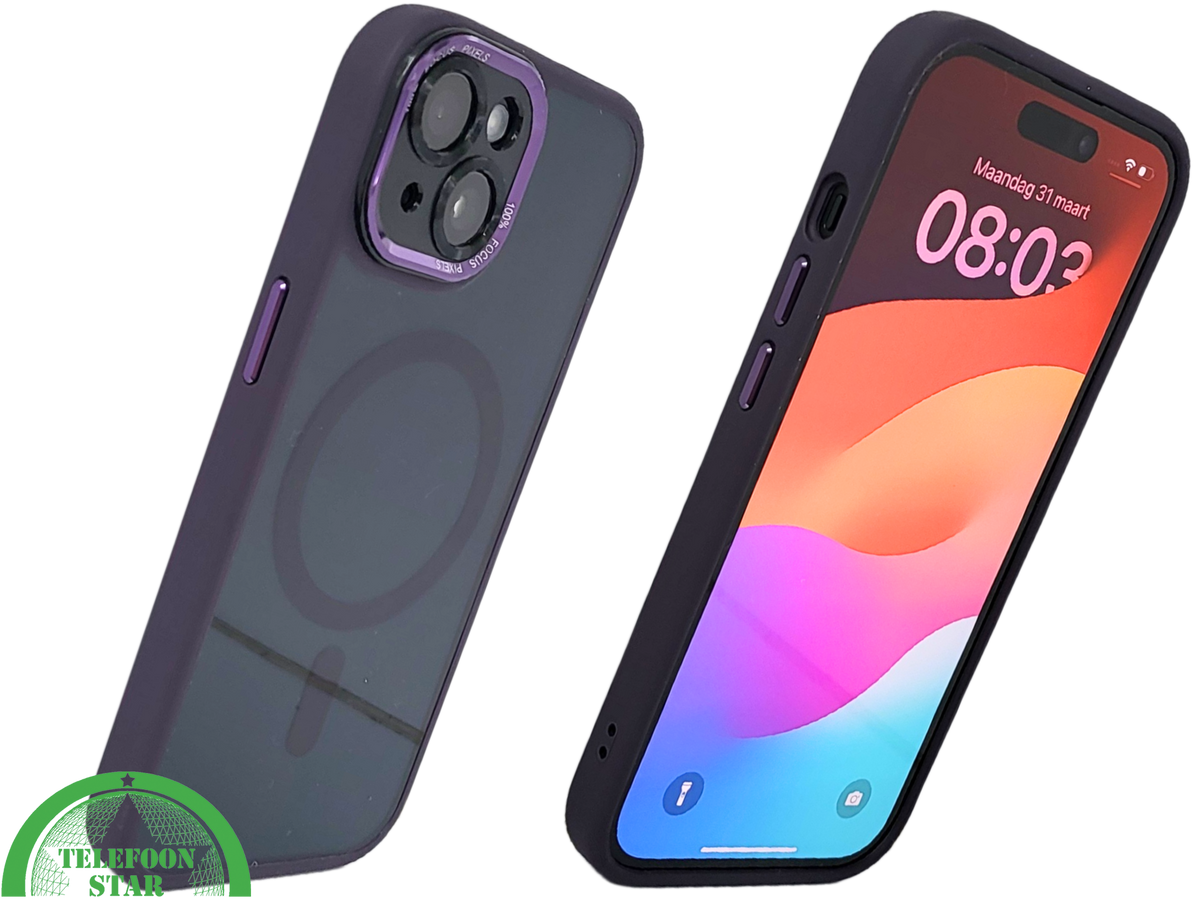 iPhone 15 Hoesje – Paars met Transparante Back & MagSafe | Elegant & Efficiënt