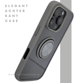 iPhone 16 Pro max Grijs Hoesje Met Ringhouder Stevige Rugcover Voor Extra Grip