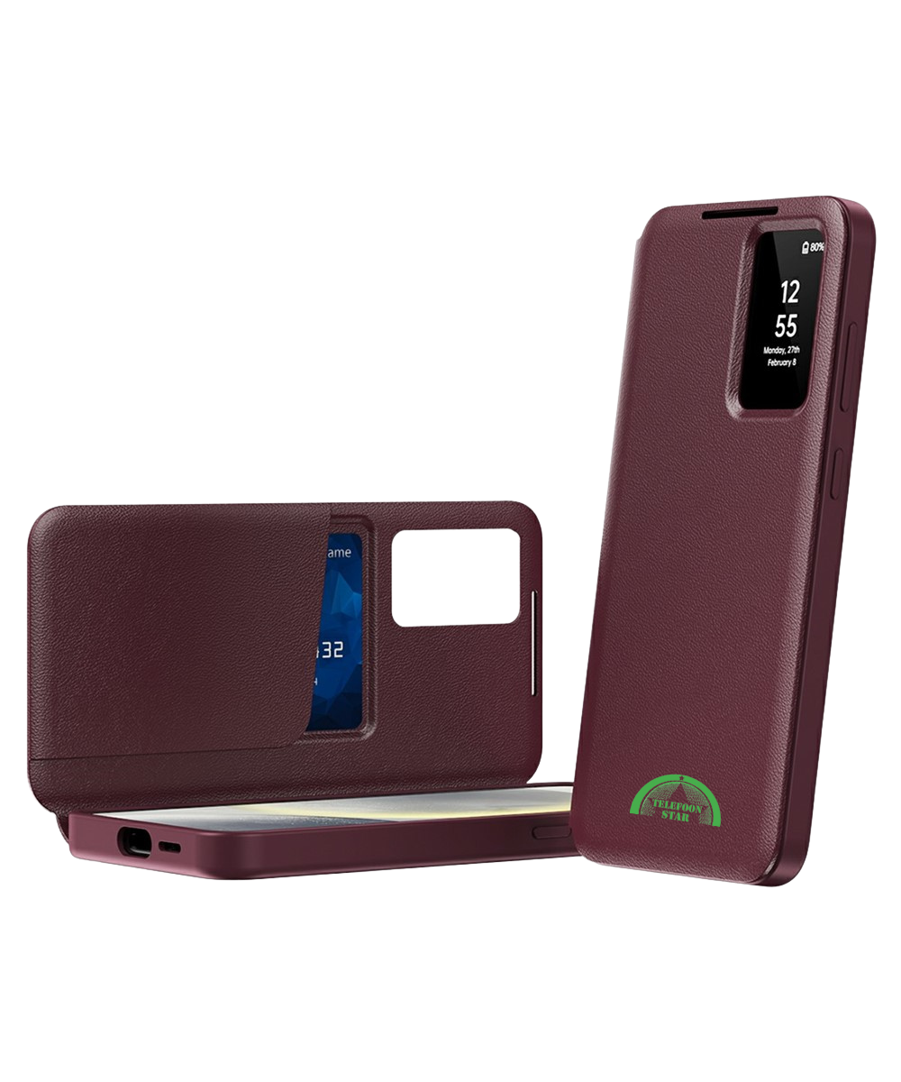 Samsung Galaxy S26 Ultra Hoesje Rood Smart View Bookcase met Pasjeshouder