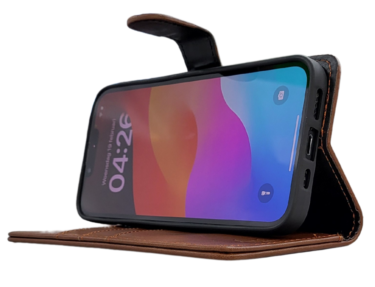 Luxe Boek iPhone 16E (2025)Bruin Leerlook Wallet Case Kaartvakken