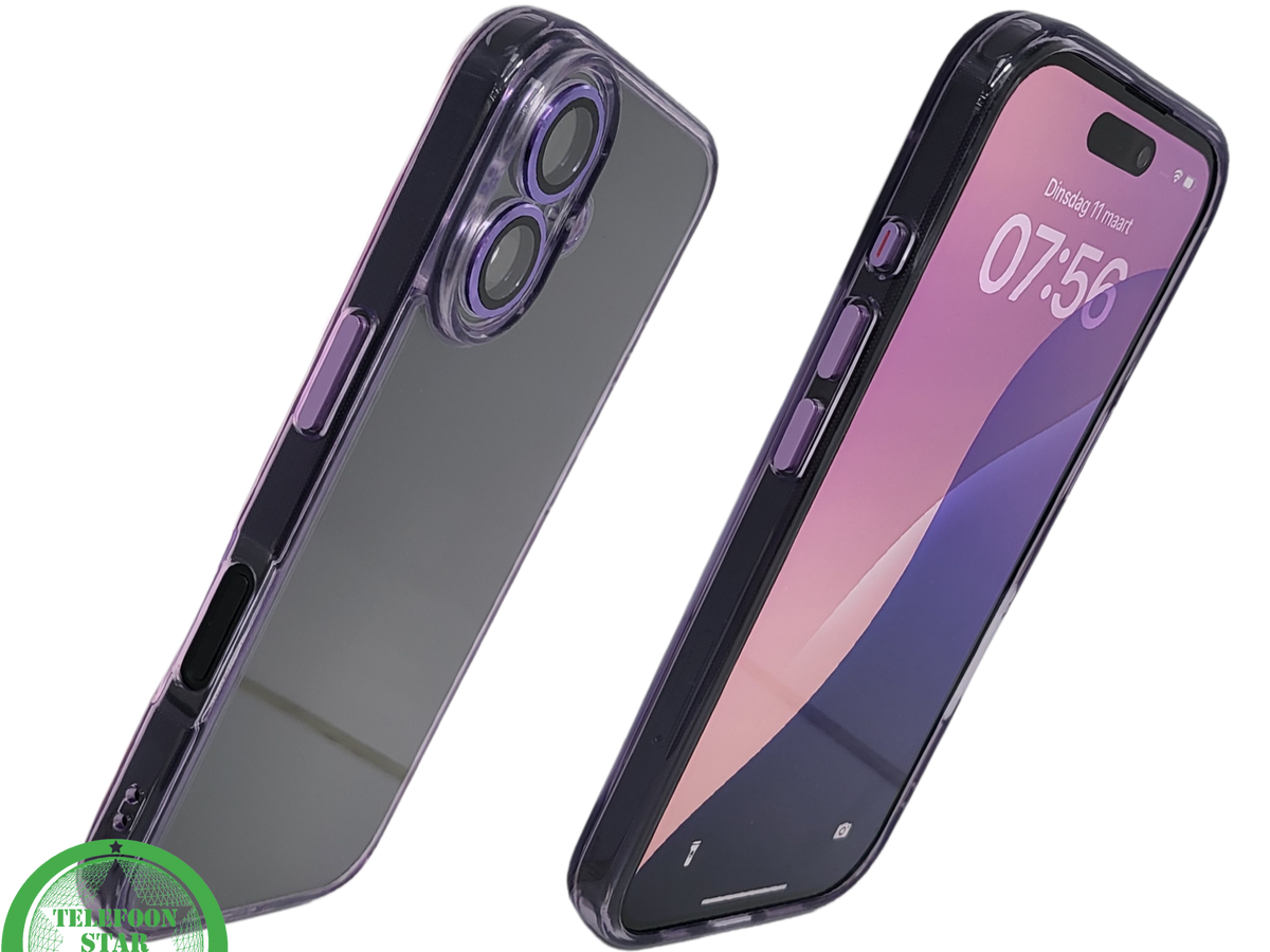 iPhone 16 hoesje lila transparant met schokbestendige bescherming en slank design