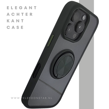 iPhone 16 Pro Zwart Hoesje Met Ringhouder Stevige Rugcover Voor Extra Grip