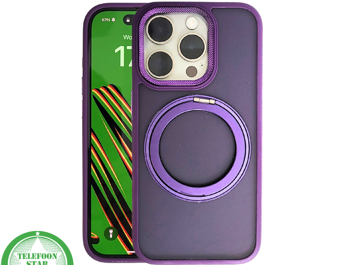 Paars iPhone 15 Pro Hoesje met Ringhouder – MagSafe & Kickstand | Telefoonstar.nl