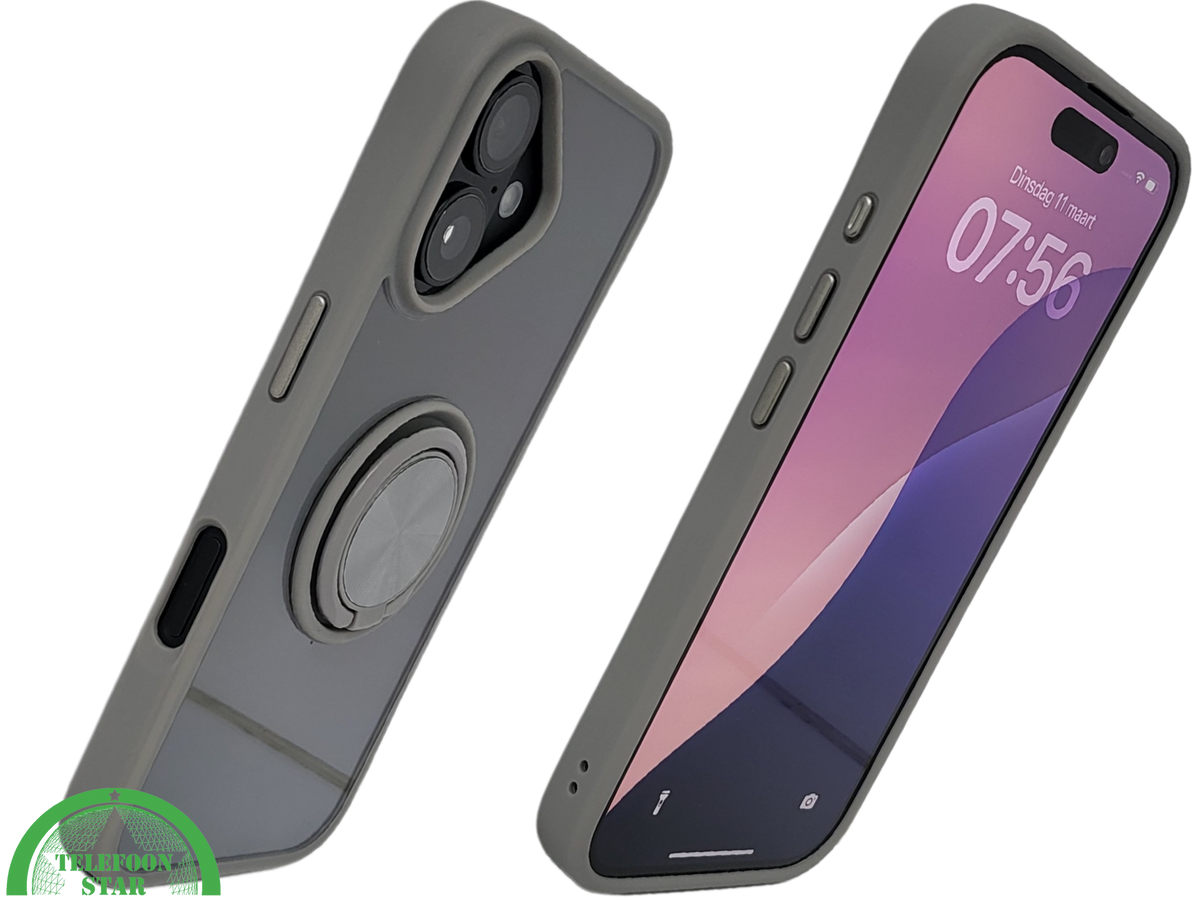 iPhone 16 hoesje grijs transparant met MagSafe ring en valbescherming