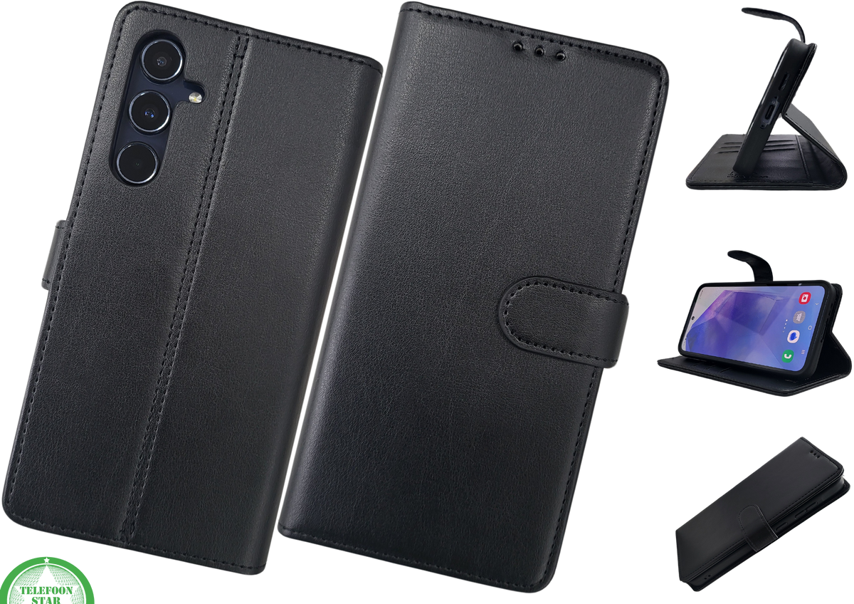 Samsung Galaxy S26 Lichtzwart Boek Case Leer Stijlvolle