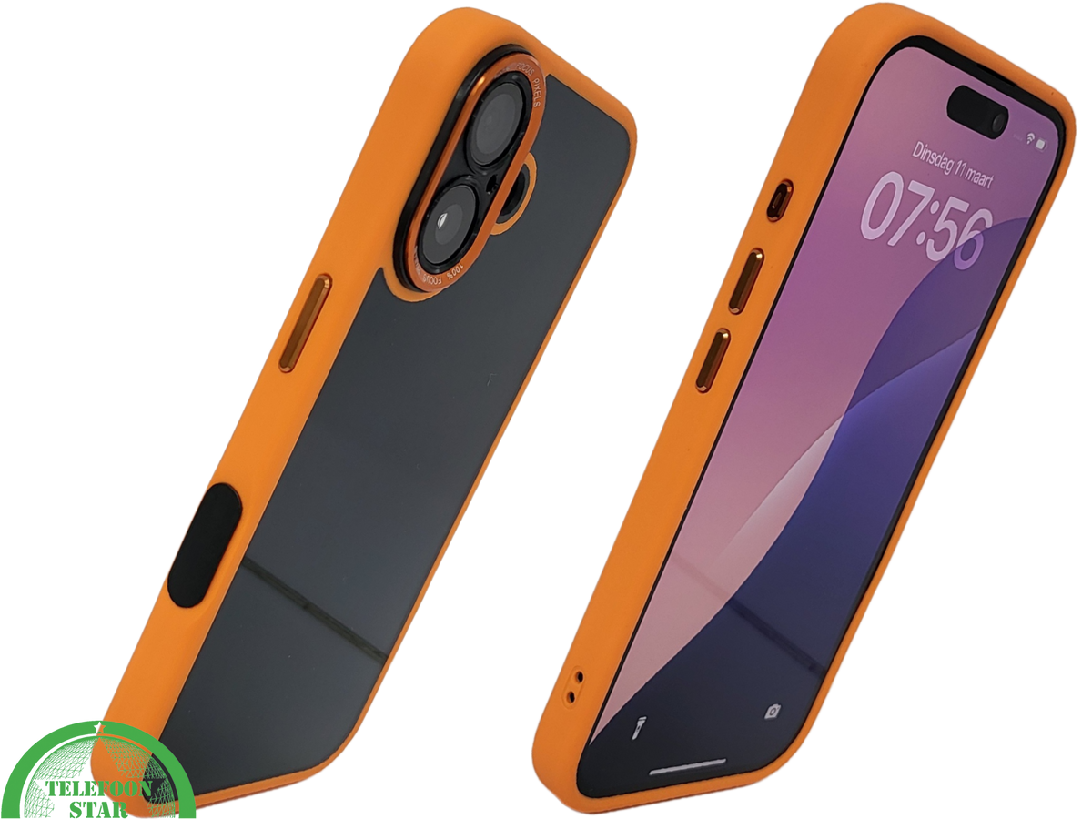 iPhone 16 Plus oranje transparant met schokbestendige bescherming