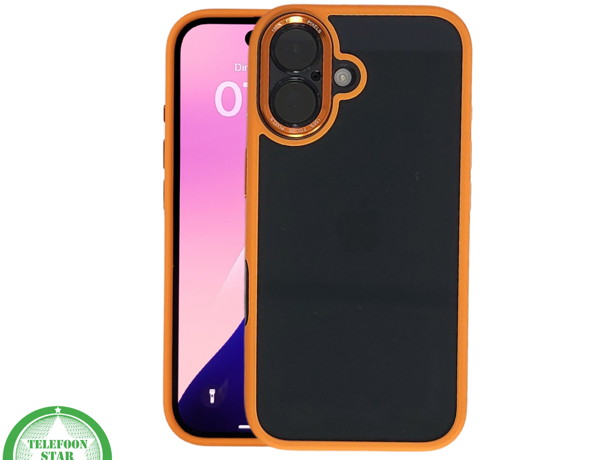 iPhone 16 Plus oranje transparant met schokbestendige bescherming