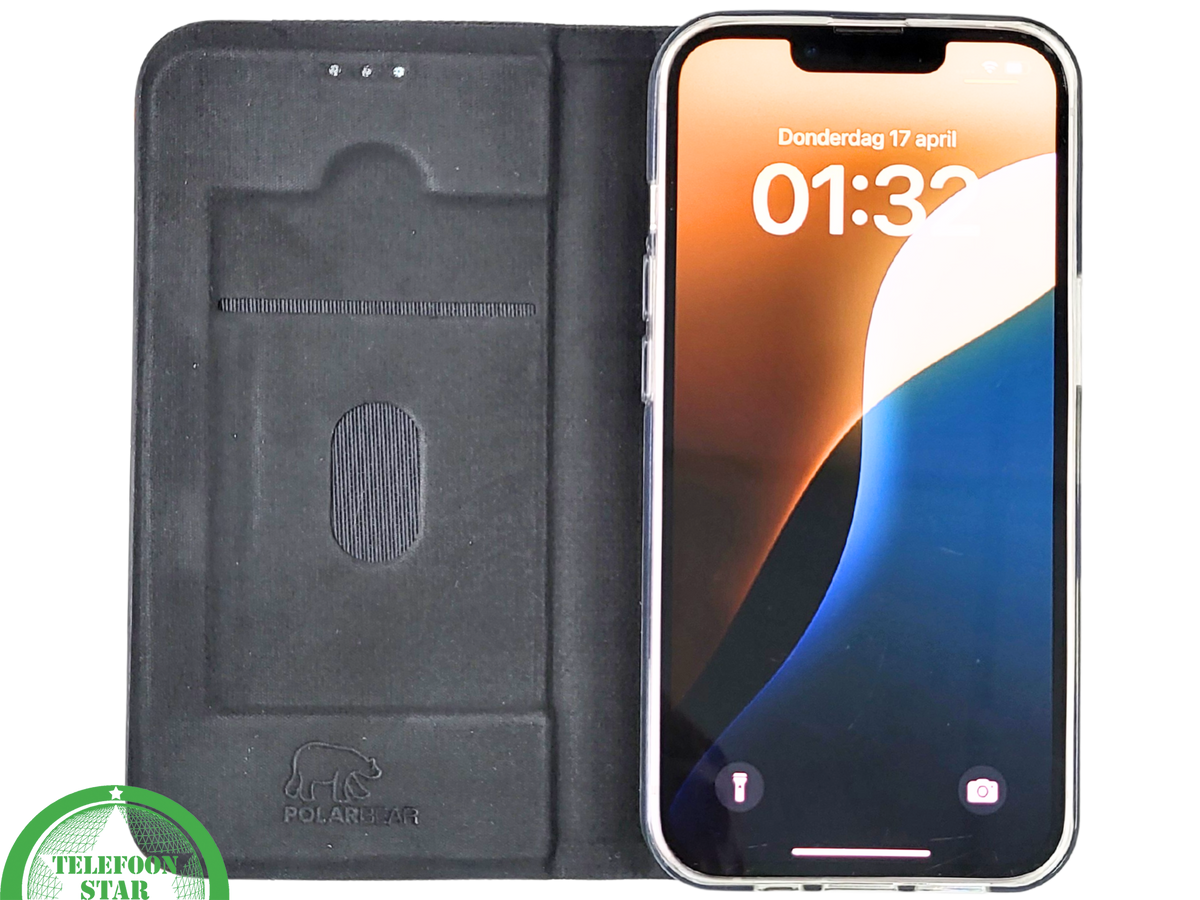 Zwart Bookcase Hoesje iPhone 13 / 14 – Met Structuur en Pasjeshouder | €14,95