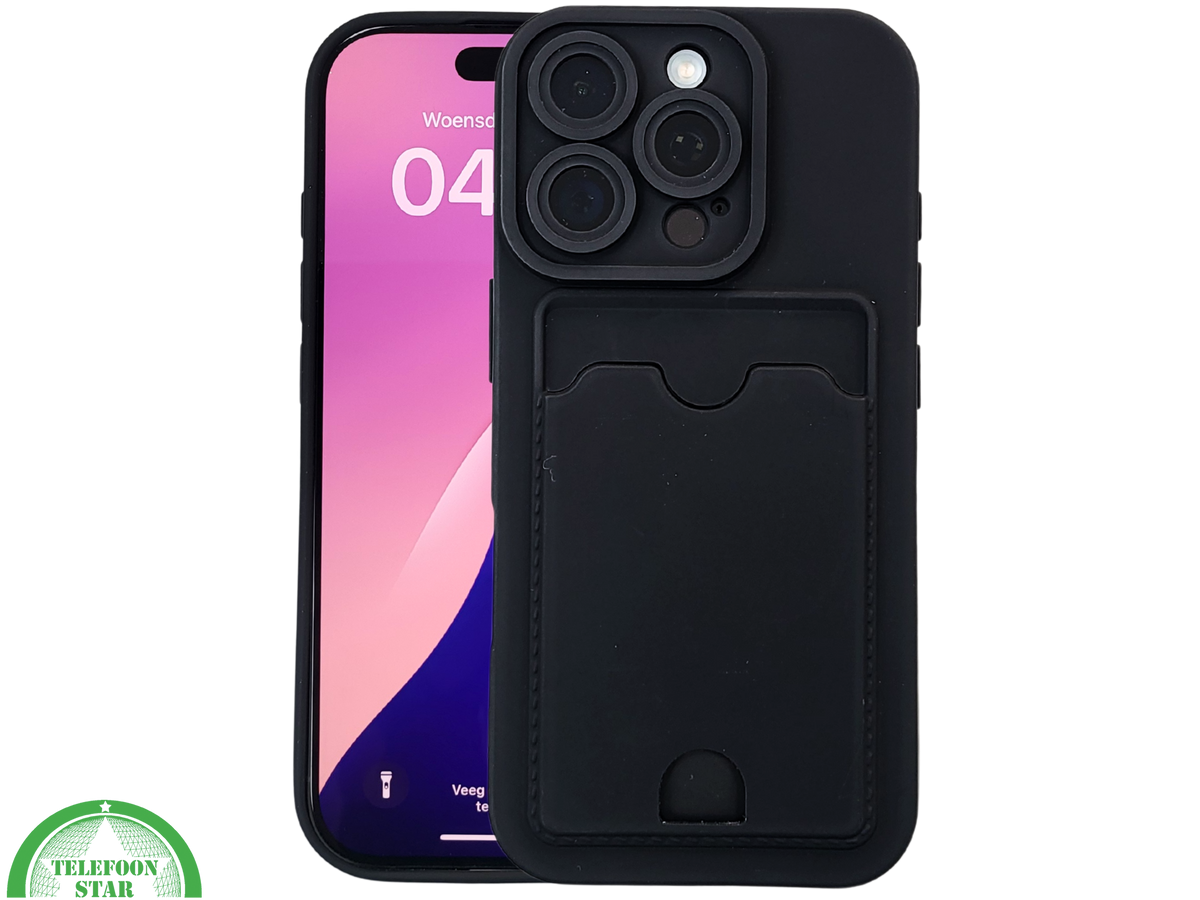 iPhone 16 Pro Zwart Hoesje Met Kaarthouder Stevige Bescherming Rugcover