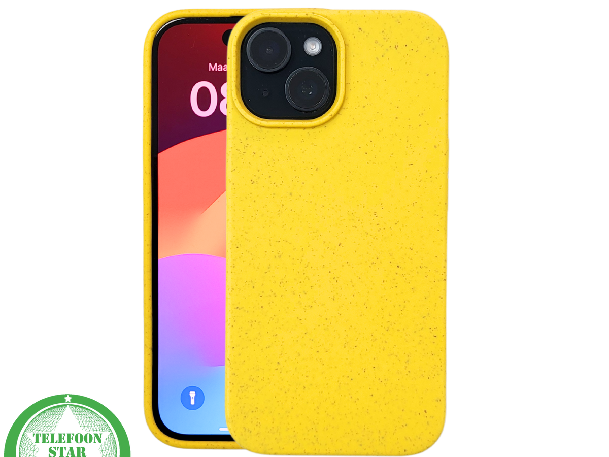 iPhone 15 Hoesje – Geel met Spikkelstructuur | Fris, Duurzaam & Beschermend