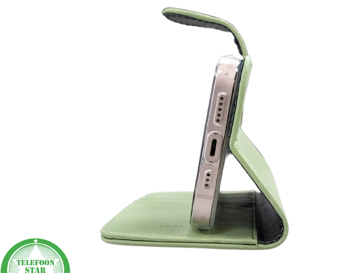 Mintgroen Bookcase Hoesje iPhone 13 en 14 Wallet Case met Magneetsluiting | €14,95