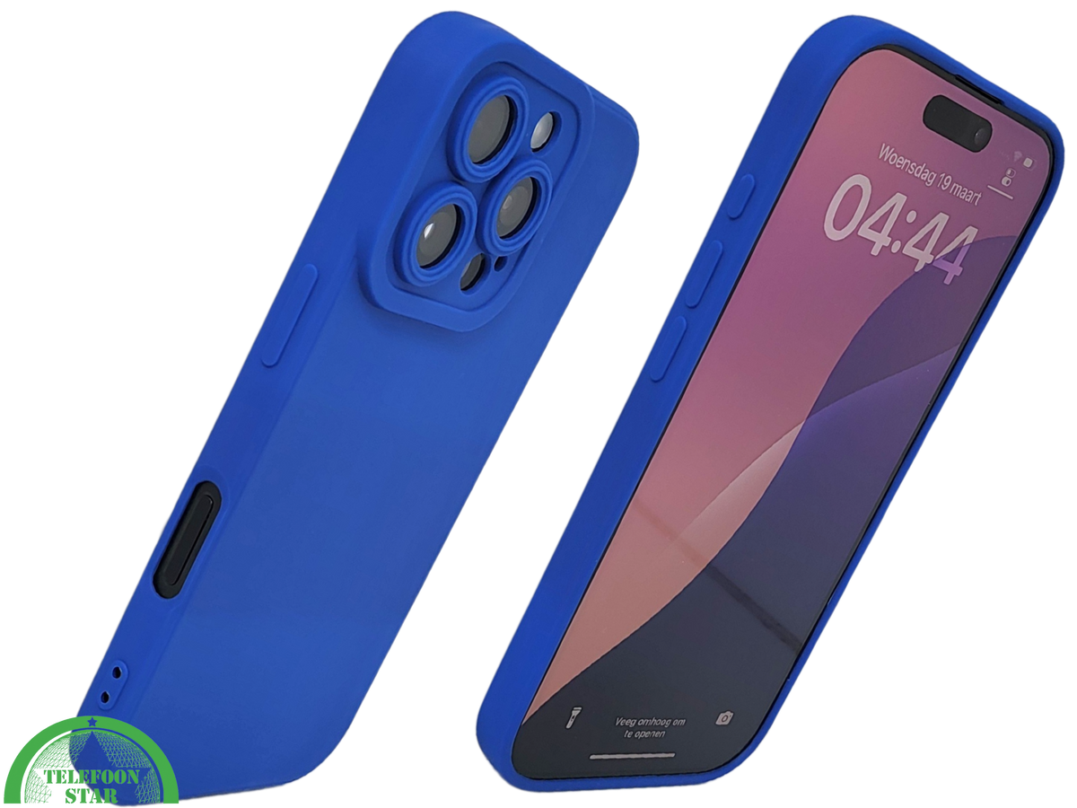 iPhone 16 Pro Blauw Hoesje Mat Design Met Verhoogde Camerabescherming