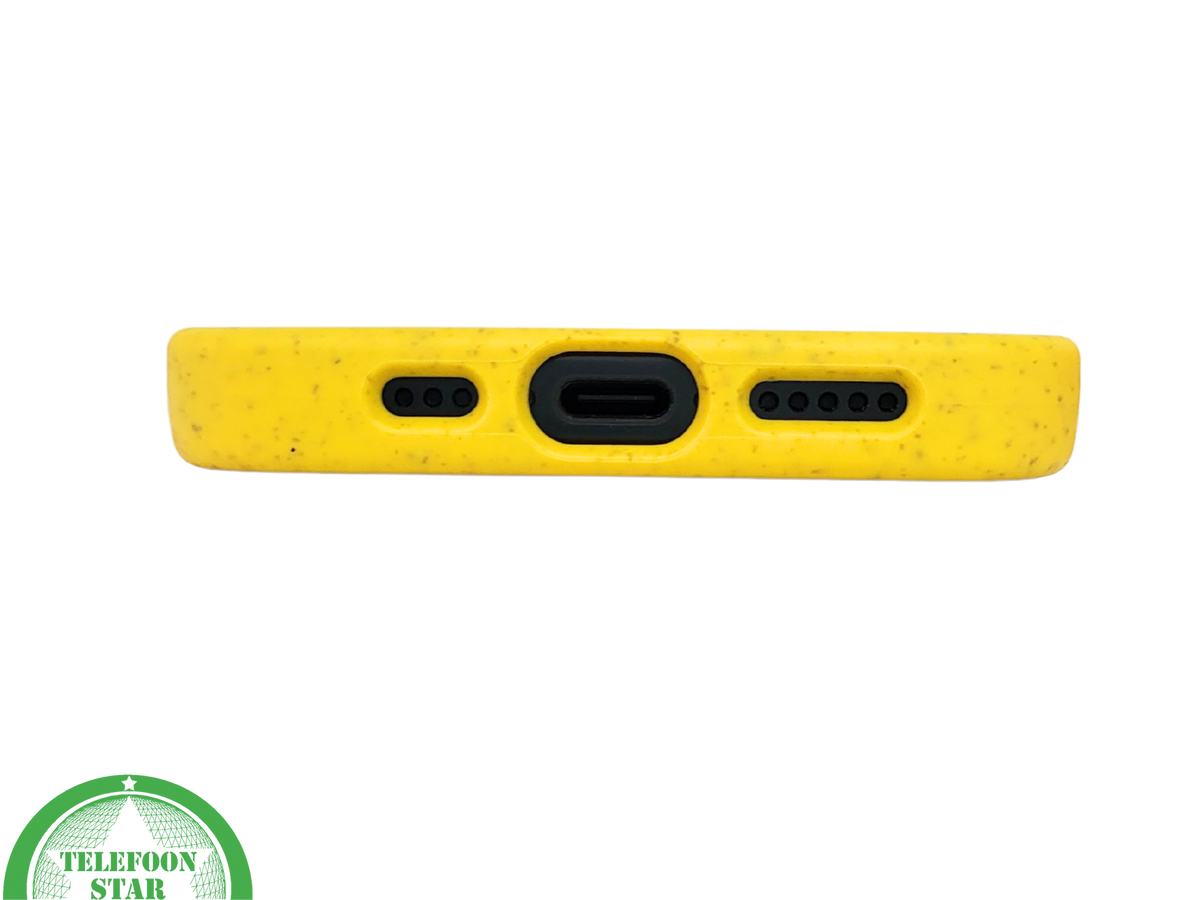iPhone 15 Hoesje – Geel met Spikkelstructuur | Fris, Duurzaam & Beschermend