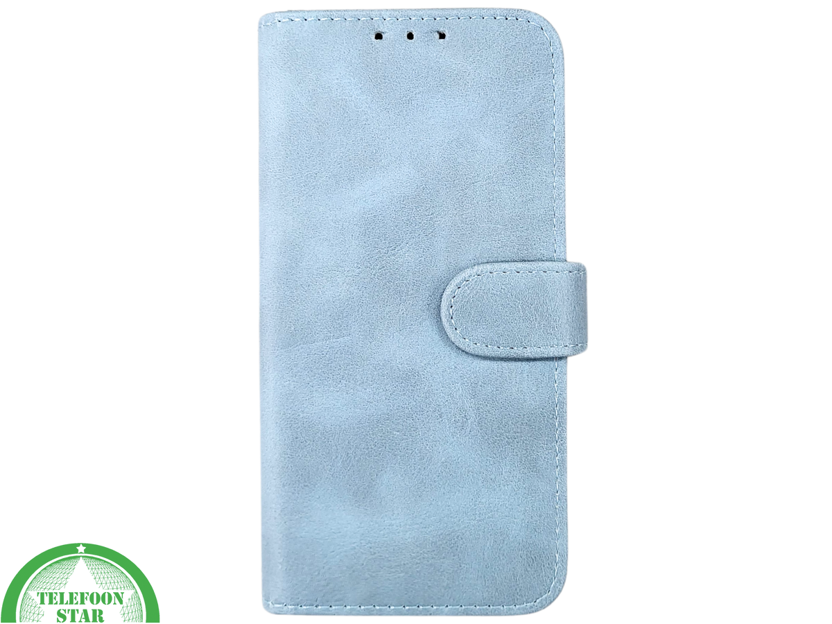 Lichtblauw Bookcase Hoesje iPhone 13 en 14 Met Sluitbandje en Pasjeshouder prijs goedkoop €14,95