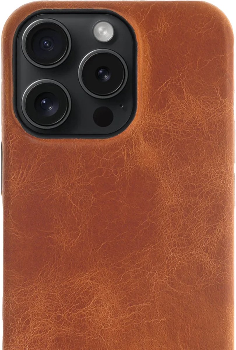iPhone 15 Pro 100% Leer hoesje | Lederen Backcover | Minimalistisch | Cognac
