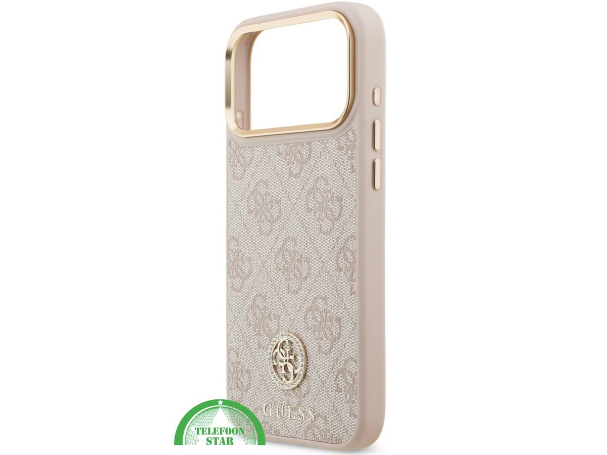 Guess iPhone 18 Pro Hoesje met Koord Beige Goud 4G Monogram