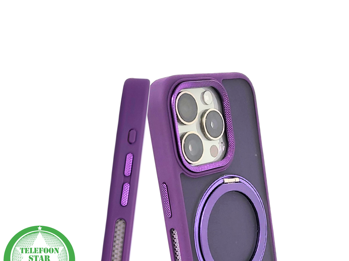 Paars iPhone 15 Pro Max Hoesje met Ringhouder – MagSafe & Kickstand | Telefoonstar.nl