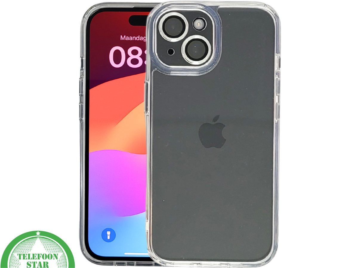 iPhone 15 Hoesje – Transparant Met Zwarte Achterkant | Minimalistisch & Stijlvol