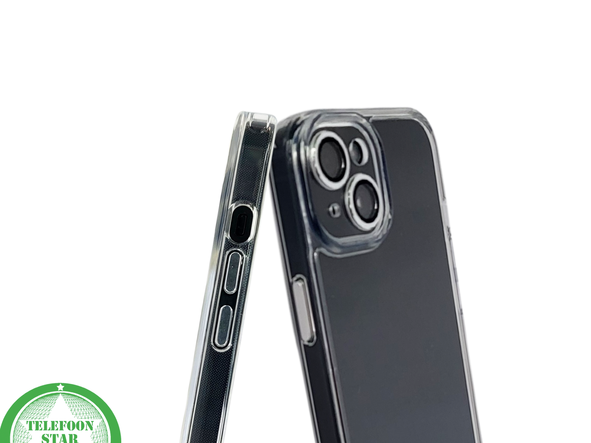 iPhone 15 Hoesje – Transparant Met Zwarte Achterkant | Minimalistisch & Stijlvol