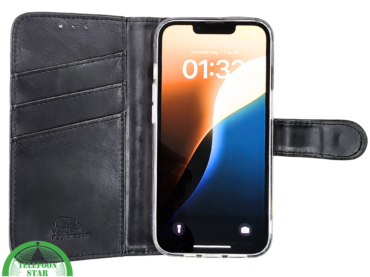 Zwart Bookcase Hoesje iPhone 13 / 14 – Met Bandje en Standaardfunctie | €14,95