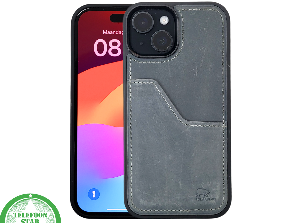 iPhone 15 Hoesje – Donkergroen Vintage Leerlook Met Kaarthouder | Stoer & Praktisch