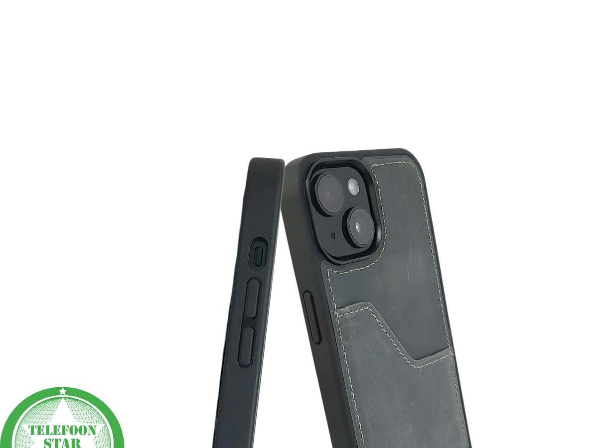 iPhone 15 Hoesje – Donkergroen Vintage Leerlook Met Kaarthouder | Stoer & Praktisch
