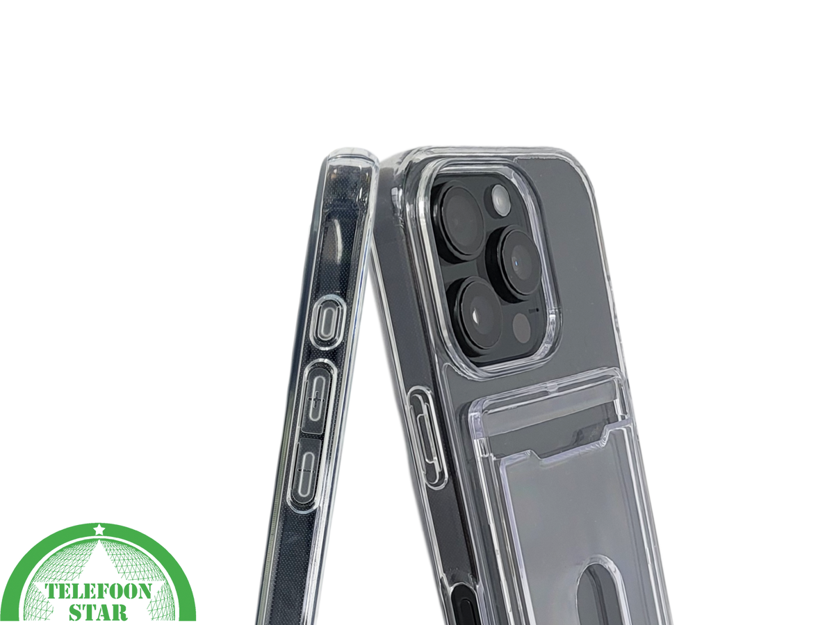iPhone 16 Pro Max Transparant Hoesje met Opklapbare Kaarthouder – Stevige en Elegante Bescherming