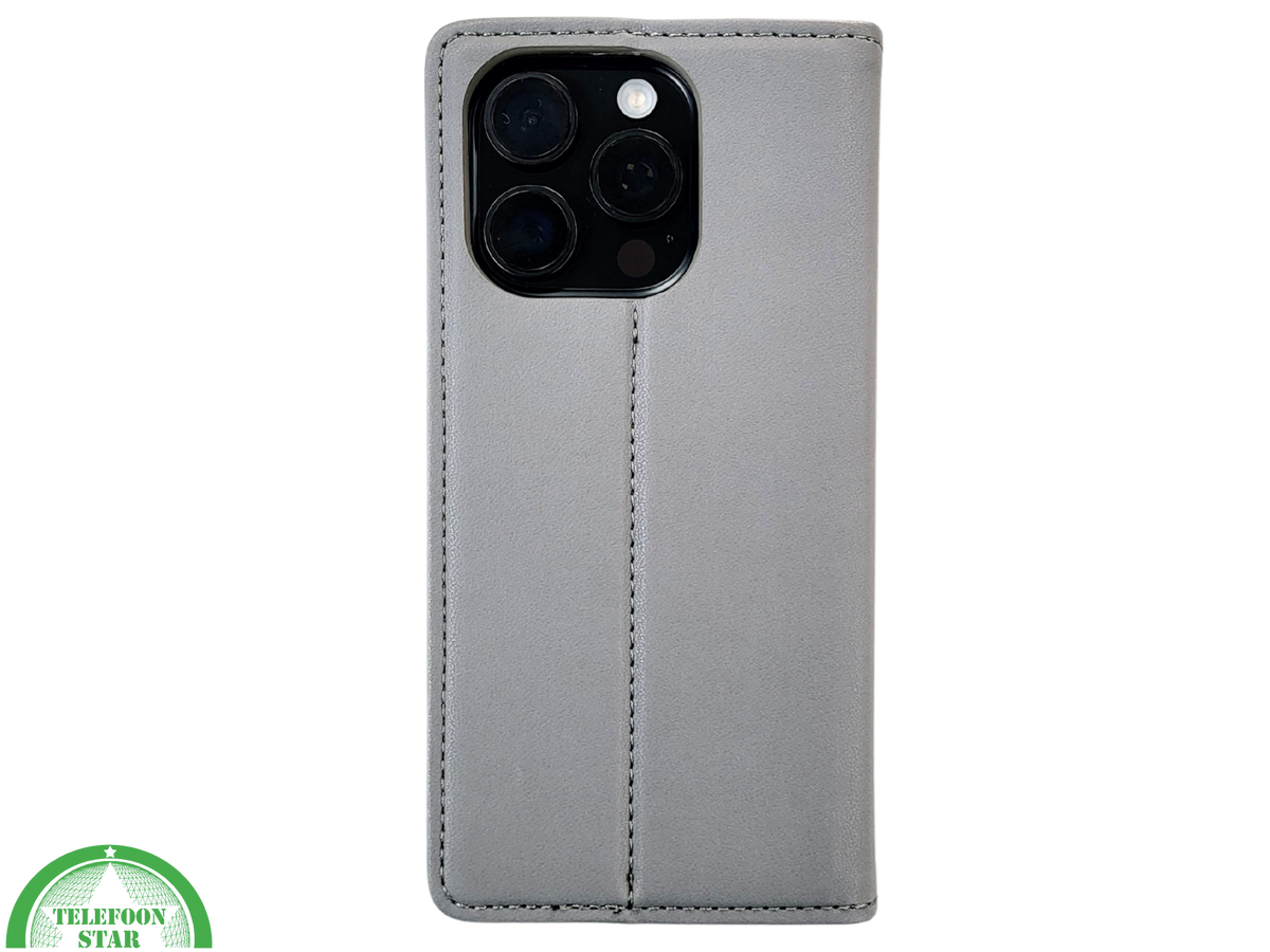 Bookcase Hoesje iPhone 16 Pro Grijs – Stijlvolle Bescherming met Pasjeshouder