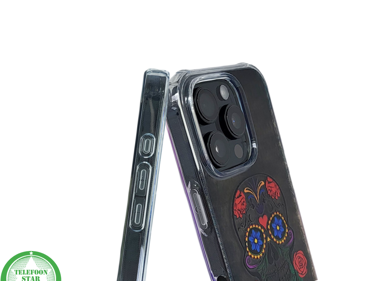 iPhone 16 Pro Hoesje met Skull Design – Elegante Achterkant Bescherming Telefoonhoesje Transparant & Stevig
