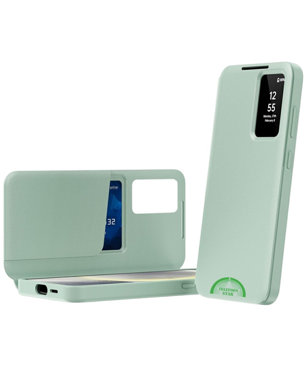 Samsung Galaxy S26 Ultra Licht Groen Lederlook Hoesje Smart View Cover