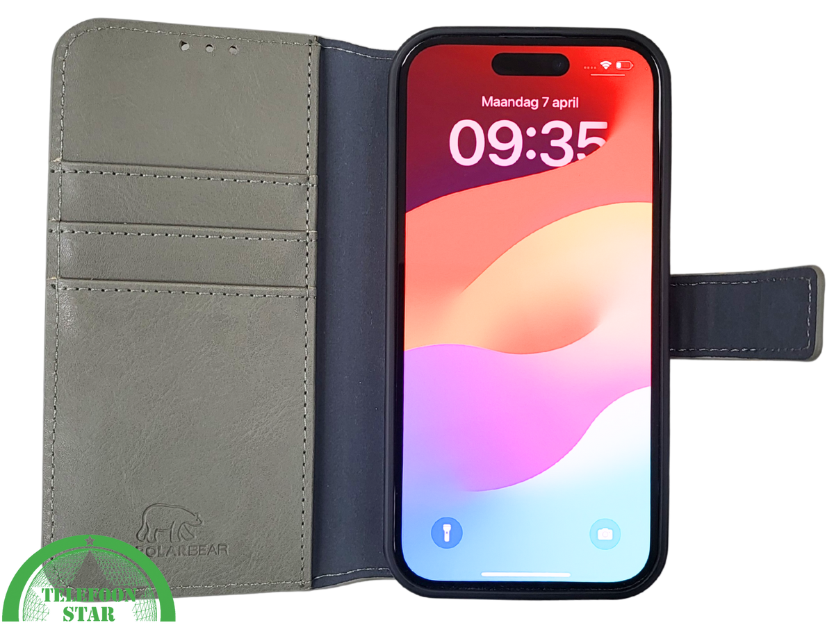 iPhone 15 Plus 2-in-1 Hoesje Groen Leer – Bookcase Met 2 in 1 Functie