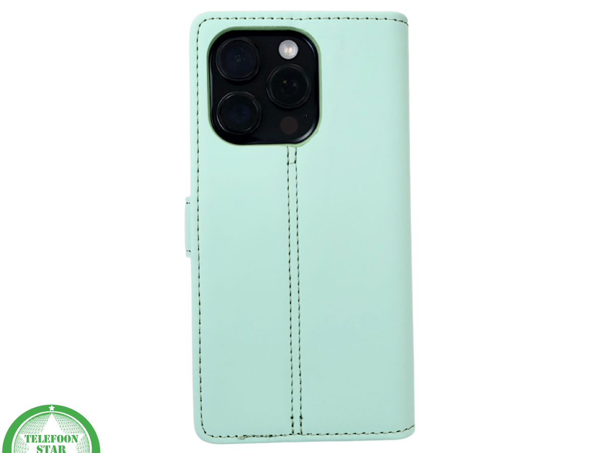 iPhone 16 Pro Bookcase Hoesje Mintgroen – Fris, Stijlvol & Praktisch