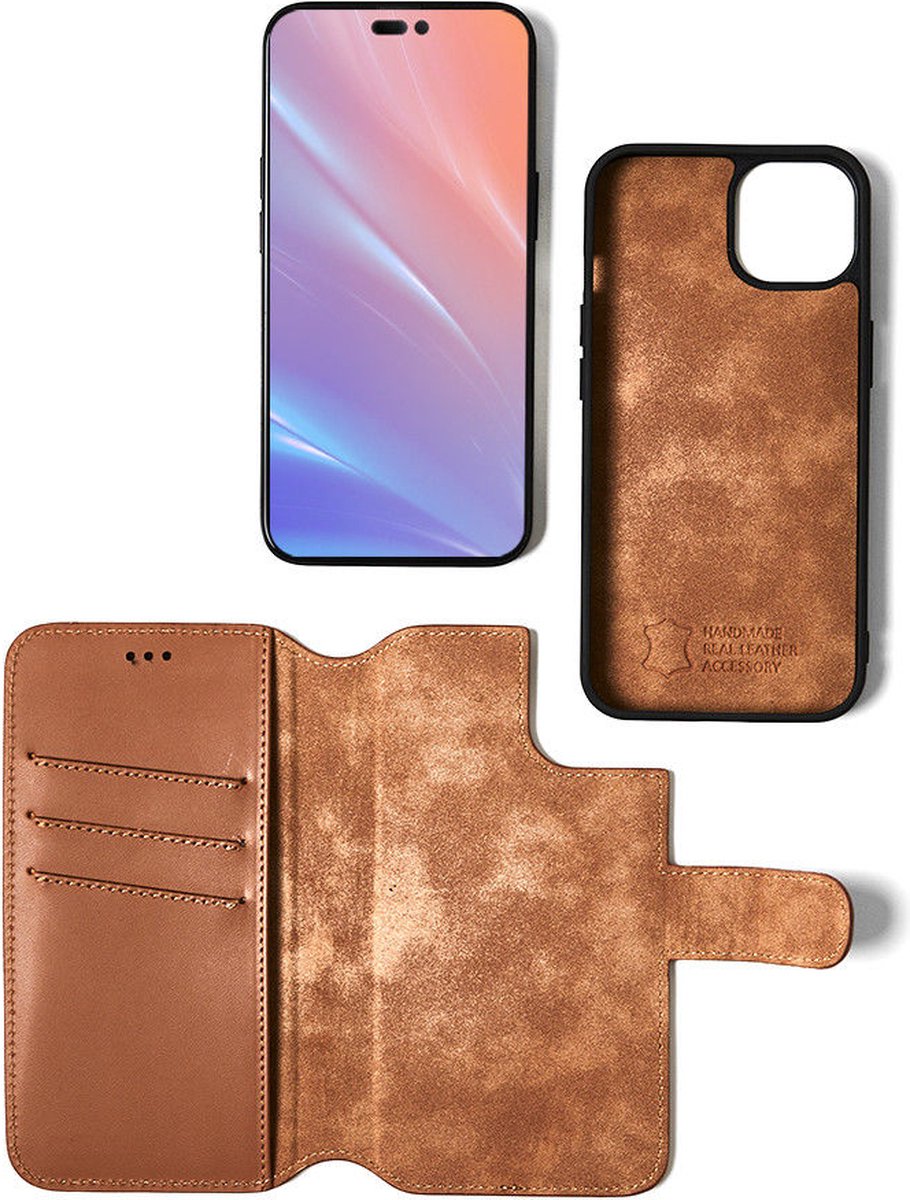 iPhone 15 Plus 2 in 1 Hoesje | 100% Leer | Minimalistisch | Bruin