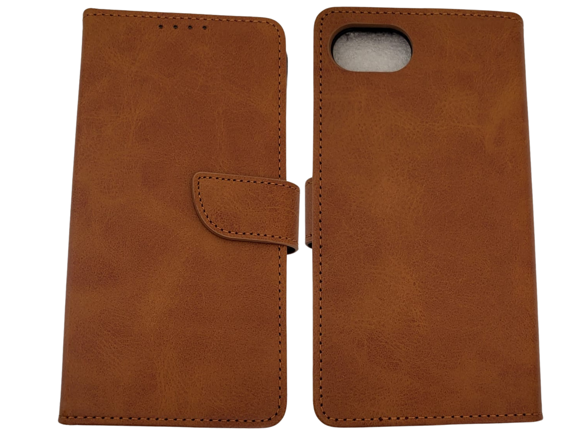 Luxe Boek iPhone 16E (2025)Licht bruin Leerlook Wallet Case