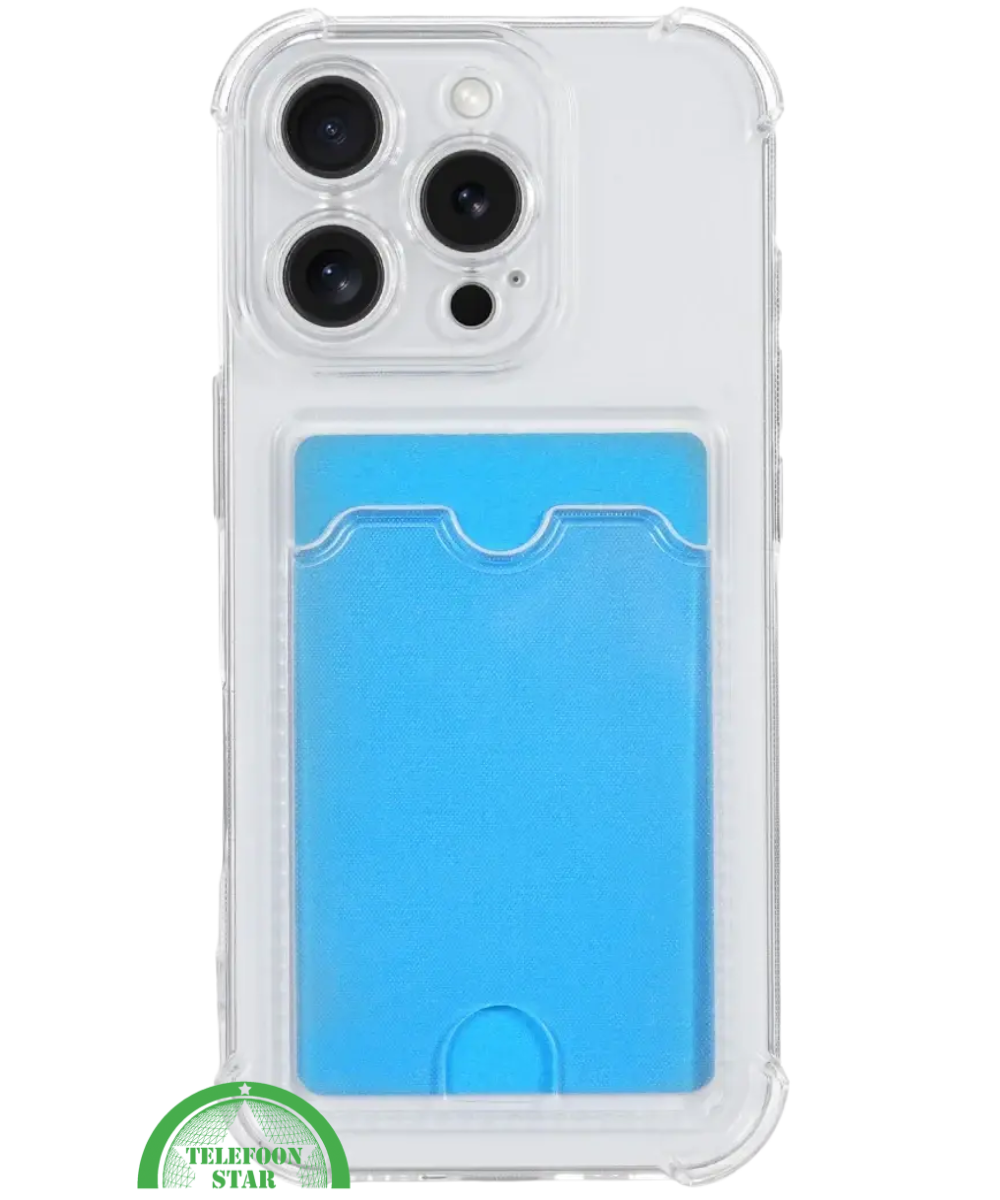 Hoesje voor iPhone 15 Pro Transparant met Kaartvak, Shockproof, Sterk & Handig Ontwerp