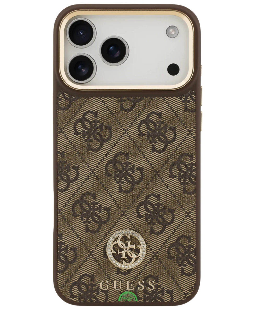 Hoesje voor iPhone 17 Pro Max Bruin Guess afneembare schouder- en polsband