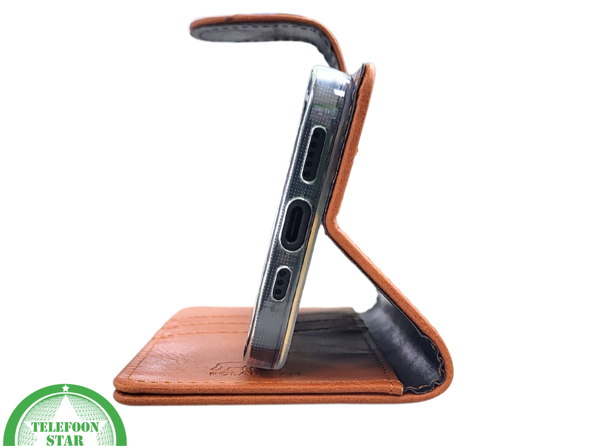 iPhone 15 Leren Hoesje Cognac – Bookcase met Pasjeshouder