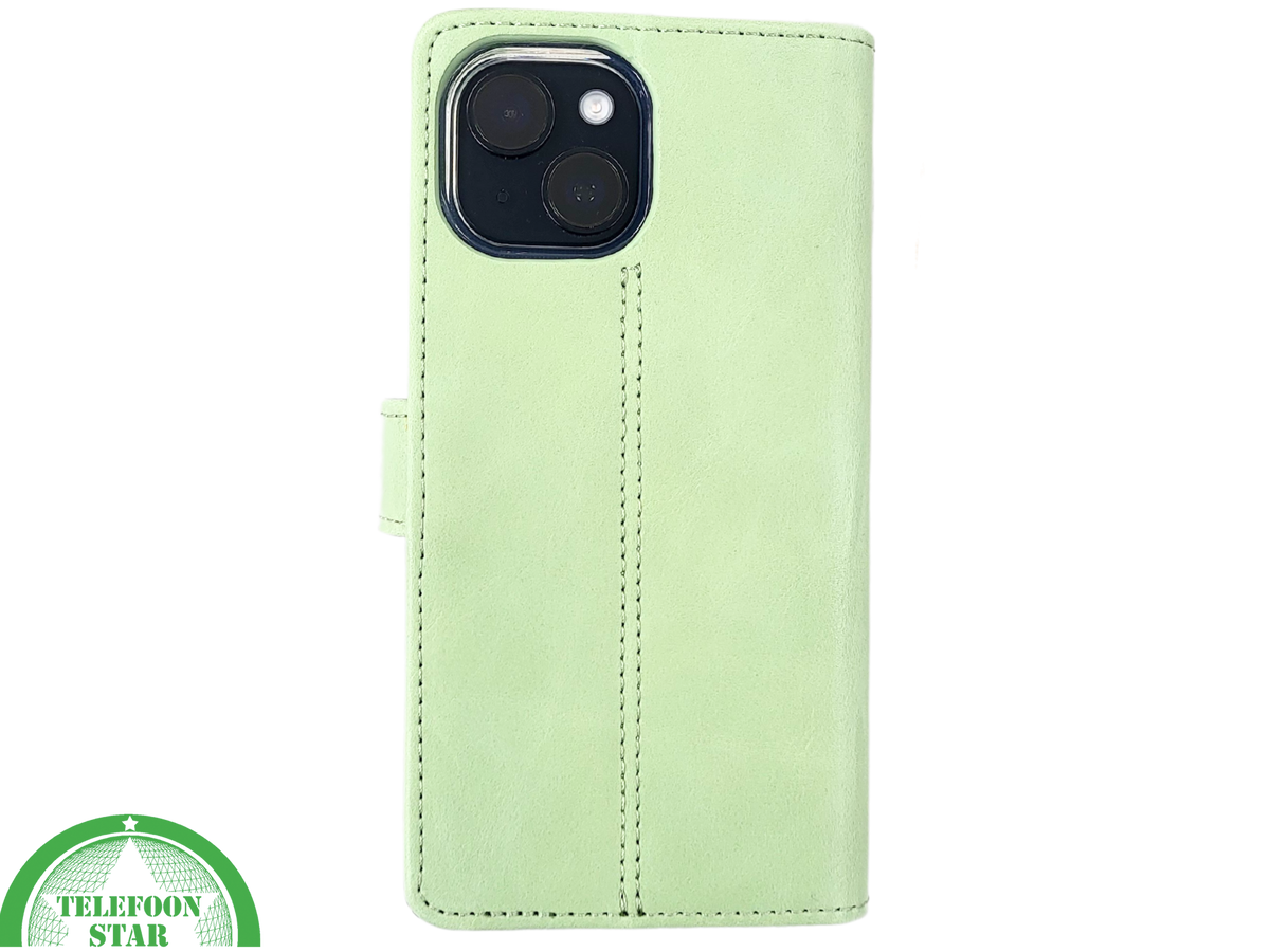 iPhone 15 Hoesje Lichtgroen – Bookcase met Pasjeshouder