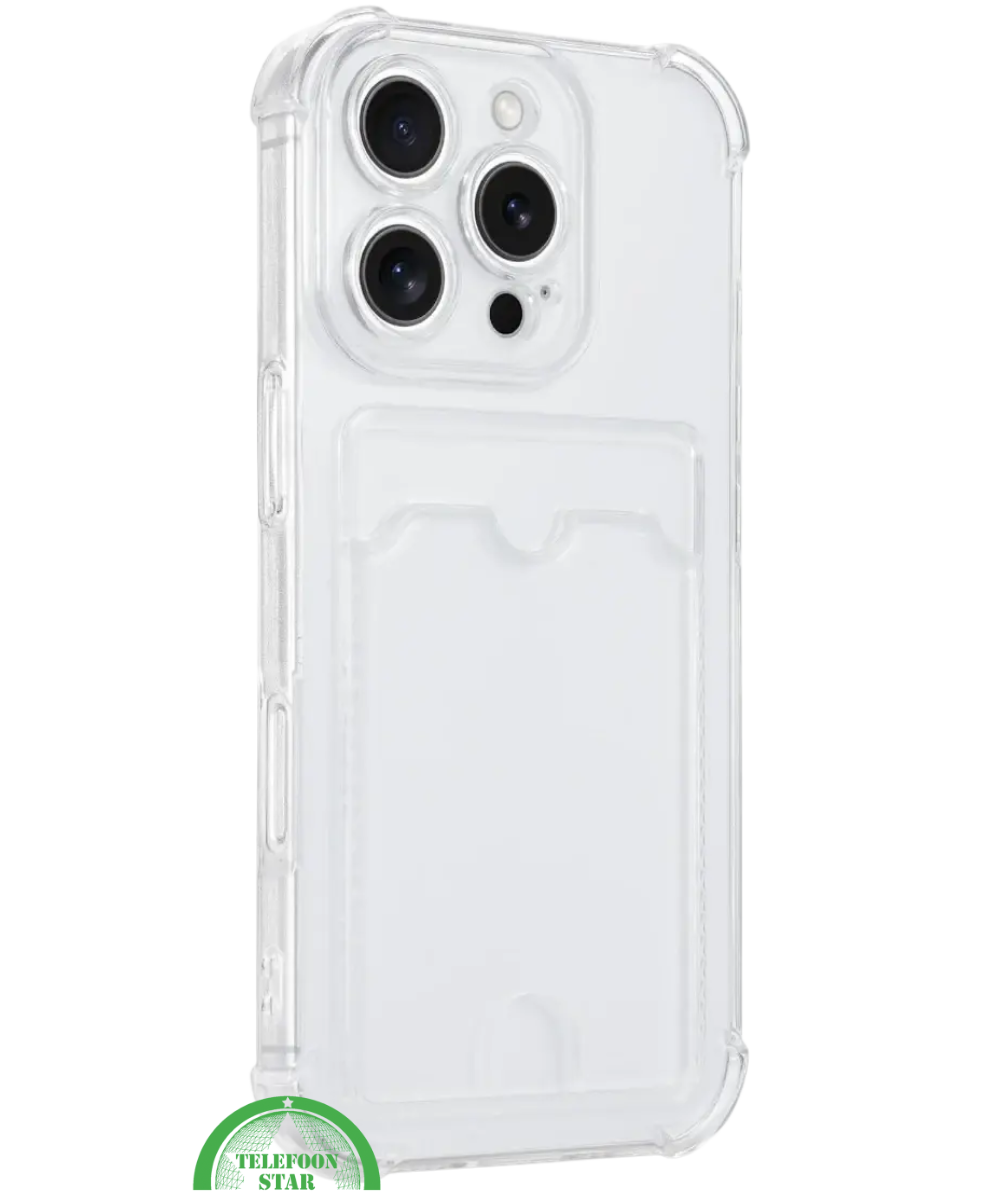 Hoesje voor iPhone 15 Pro Max Transparant met Kaartvak, Shockproof, Sterk & Handig Ontwerp
