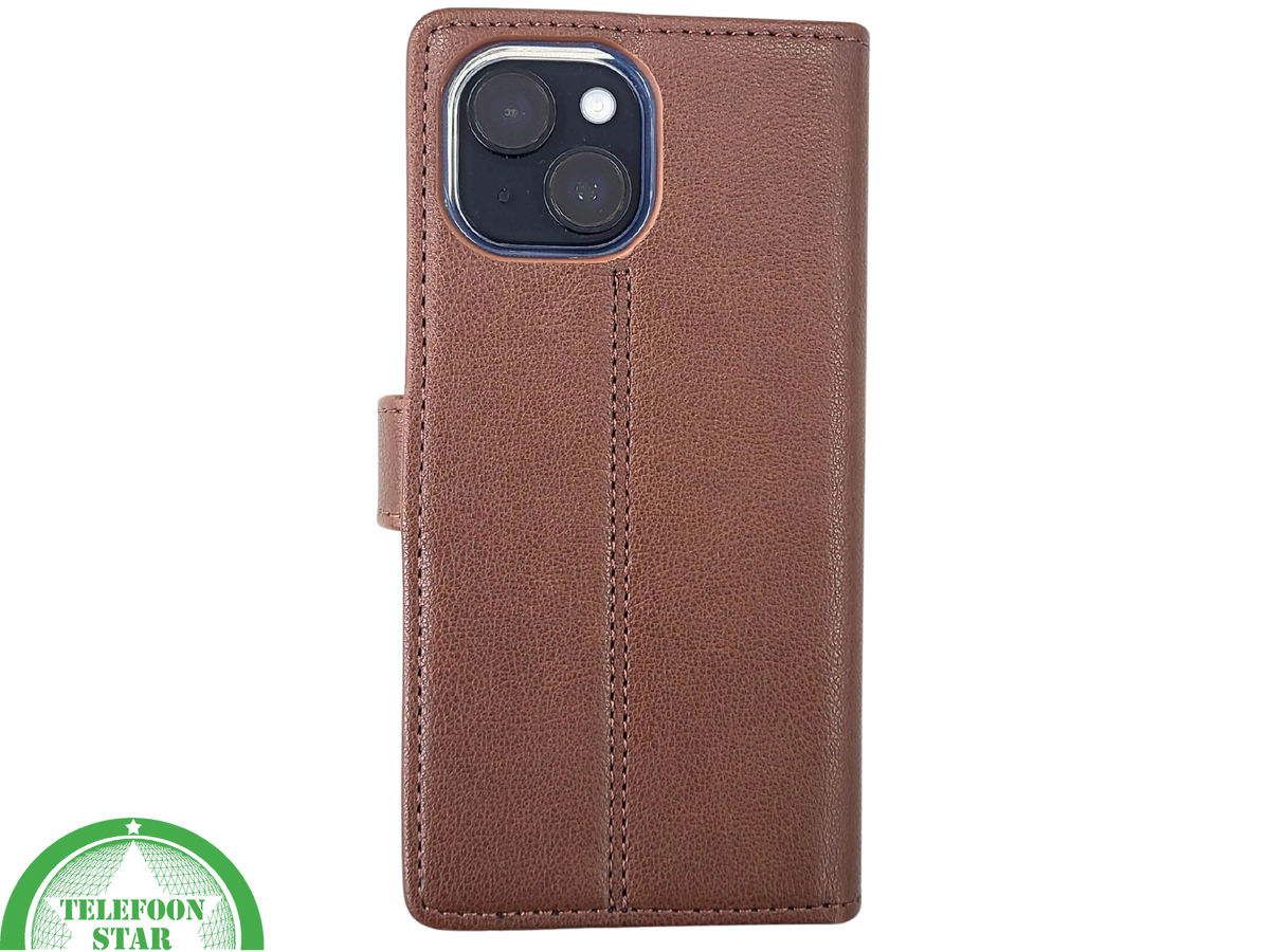 iPhone 15 Hoesje Donkerbruin – Bookcase met Pasjeshouder