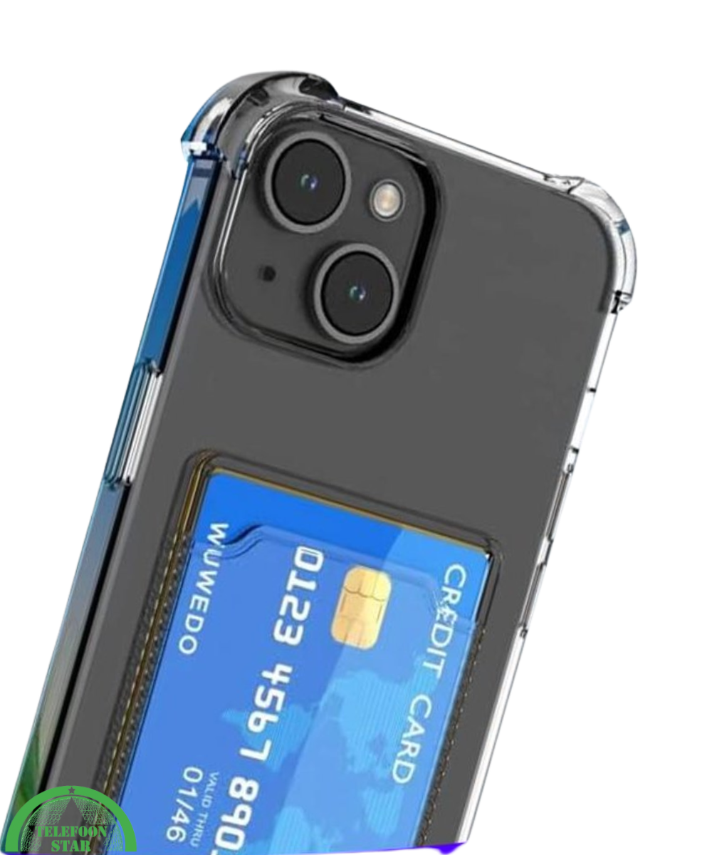 Transparant Shockproof Hoesje voor iPhone 15 met Kaarthouder – Praktisch & Supersterk
