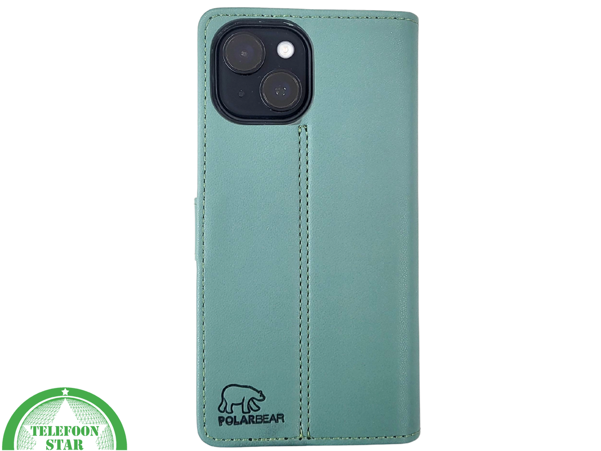 iPhone 15 Bookcase Hoesje Groen – Leren Case met Pasjeshouder