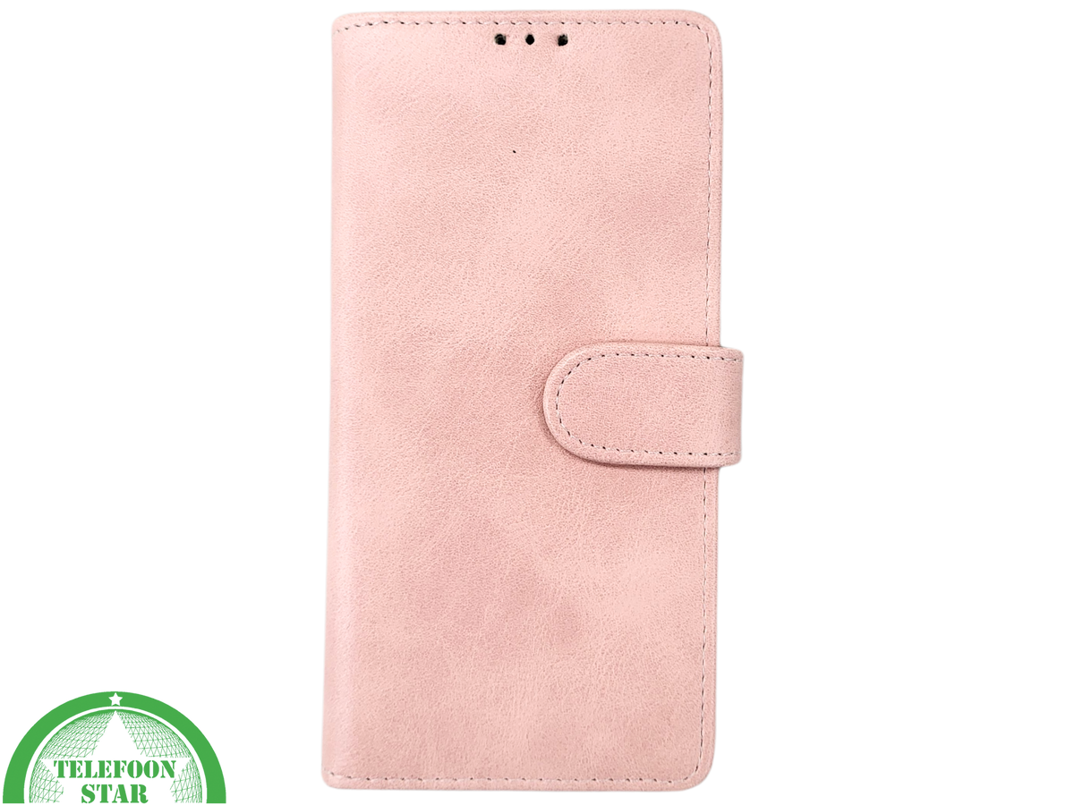 iPhone 15 Plus Hoesje Roze – Bookcase met Pasjeshouder en Leren Look